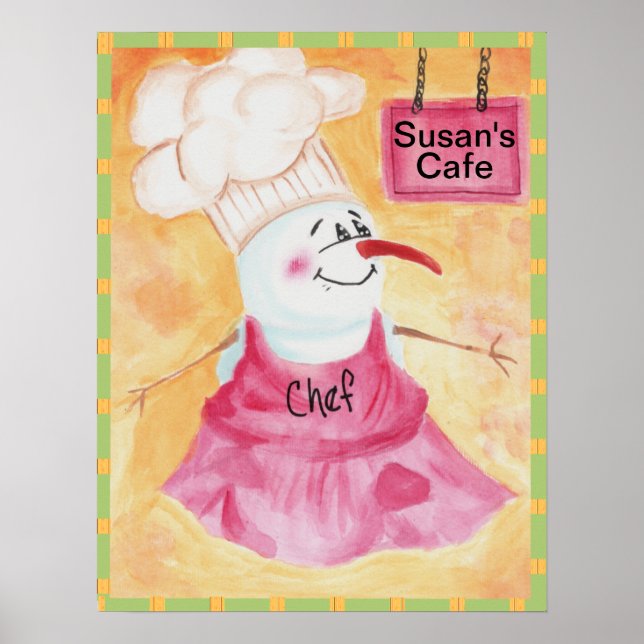 Snögubbe Chef i Apron & Chef's Hat Poster (Framsidan)