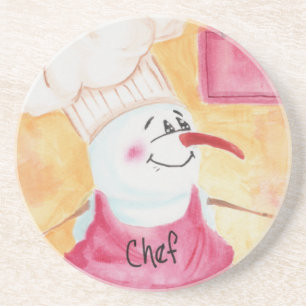 Snögubbe Chef i Apron & Chef's Hat Underlägg Sandsten
