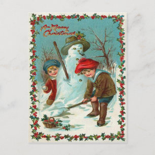 Snögubbe Children Snö Holly Vykort