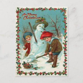 Snögubbe Children Snö Holly Vykort
