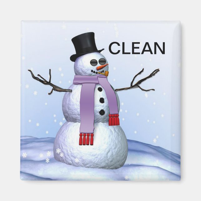 Snögubbe Clean Dirty jul Dishwasher Magnet (Framsidan)