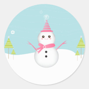 Snögubbe Cuptårta Topper Stickers Runt Klistermärke