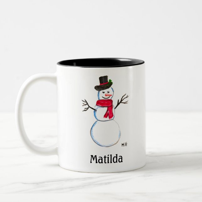 Snögubbe Cute Ansikte Kids Children Winter Snögubb Två-Tonad Mugg (Vänster)