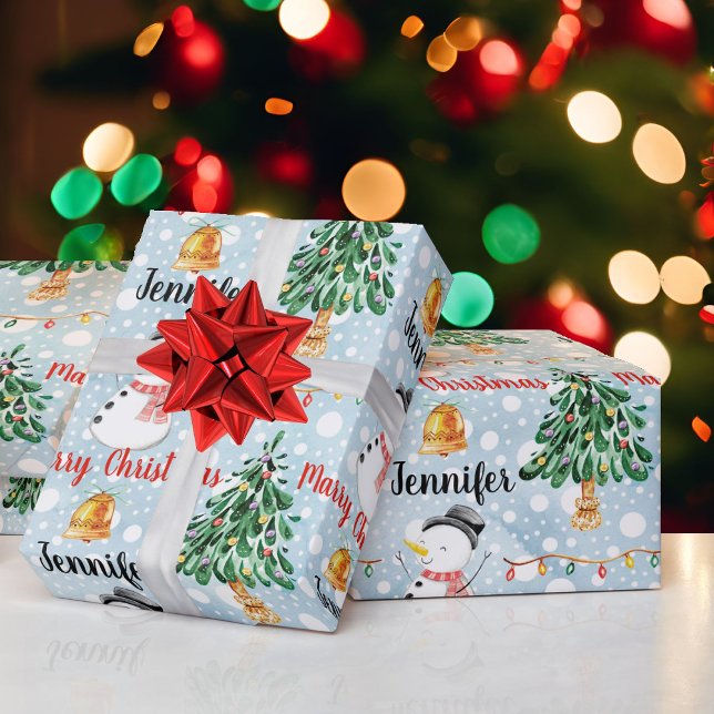 Snögubbe Cute jul Mönster personalisera Namn Presentpapper (Skapare uppladdad)