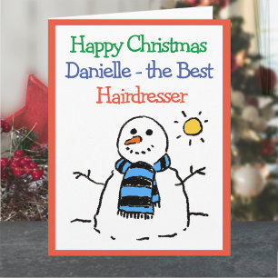 Snögubbe Design Lycklig jul till en Hairdresser Kort