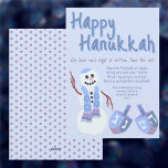 Snögubbe Dreidels Blue Cute Celebrate Hanukkah Julkort<br><div class="desc">De här Lycklig Hanukkah-korten i personlig är redot för dig att anpassa och skicka till vänner och familj. Det söta judiska snögubbe med sina matchande drömmar i mjuka blues och lila står framför och i mitten tillsammans med LYCKLIG HANUKKAH längst upp i ett mörk blått, vismhandskrivet typsnitt med ljusblå skuggor....</div>