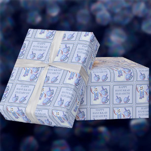 Snögubbe Dreidels Cute Barn Namn Lycklig Hanukkah Presentpapper