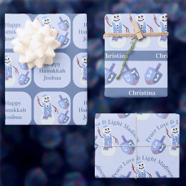 Snögubbe Dreidels Cute Lycklig Hanukkah Kids Namn