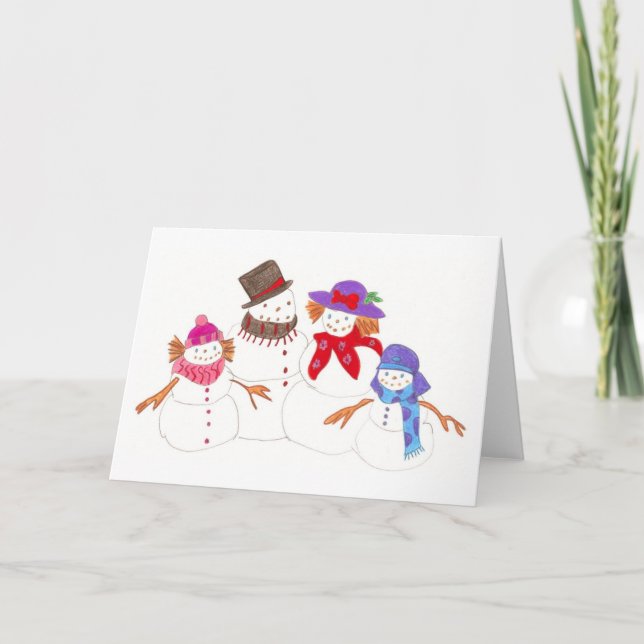 snögubbe familj helgkort (Framsida)
