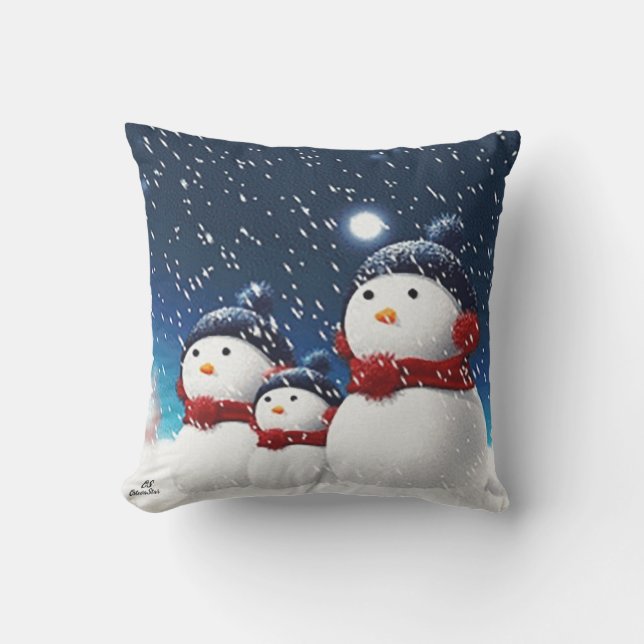 Snögubbe familj kudde (Framsida)
