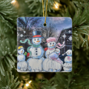Snögubbe-familjen Julgransprydnad Keramik