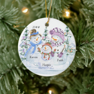Snögubbe-familjen med 3 dagar i Personligen jul i Julgransprydnad Keramik