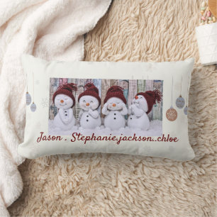 Snögubbe-familjen personlig julafton dekorativ kud lumbarkudde