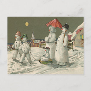 Snögubbe-familjens vinterspel i Snö kyrkan Vykort