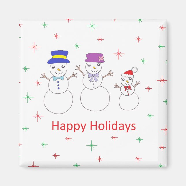 Snögubbe Family Glad helg Magnet (Framsidan)