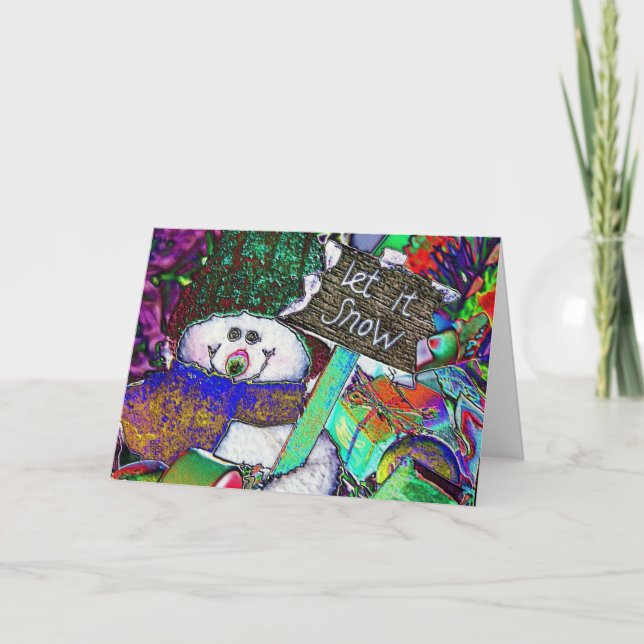 Snögubbe, fastsatt glas helgkort (Framsida)