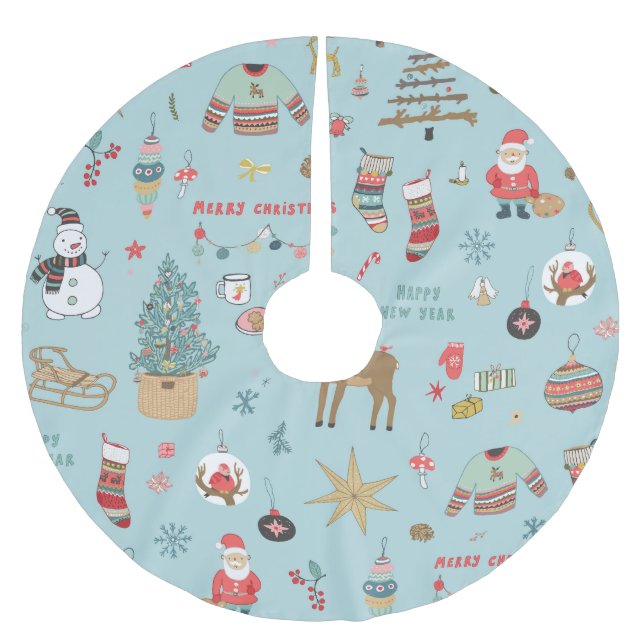 Snögubbe Fir-Träd Julafton Wrapping Mönster Julgransmatta Borstad Polyester (Framsidan)