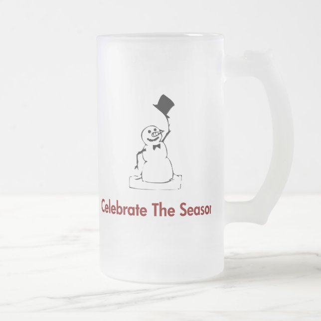 Snögubbe firar säsongen frostat ölglas (Höger)