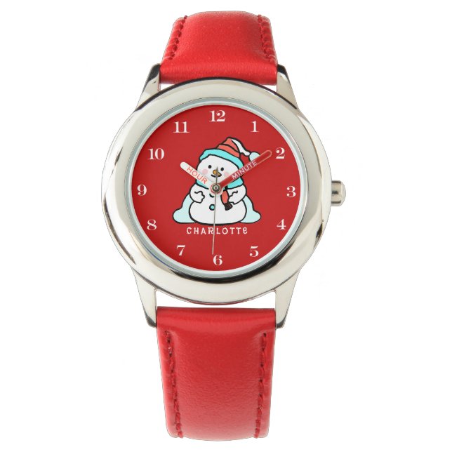 Snögubbe | Flickls Namn Red Kids Armbandsur (Framsida)