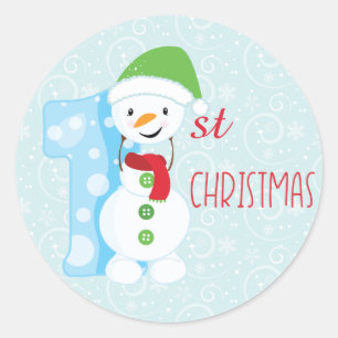 Snögubbe Första jul Runt Klistermärke