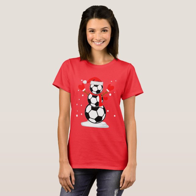 Snögubbe-fotboll T-Shirt-Herrt-julklapp Tee (Hel framsida)