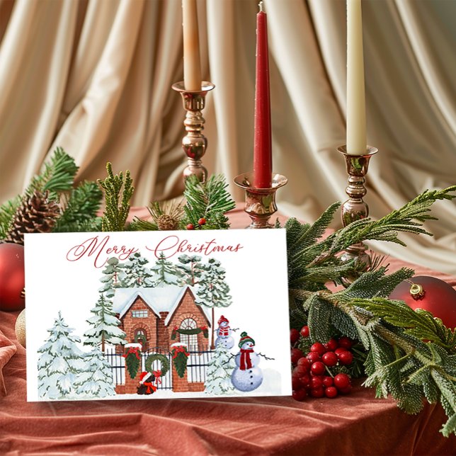 Snögubbe från vårt hus till er jul julkort (Skapare uppladdad)