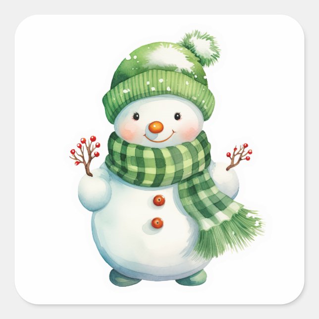 Snögubbe Fyrkantigt Klistermärke (Framsida)