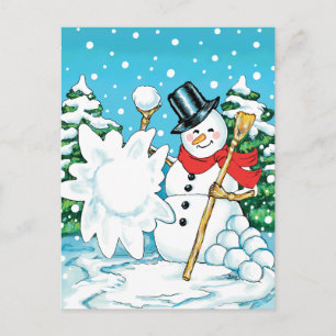 Snögubbe genom en Snowball Winter Roligt Splat! Vykort