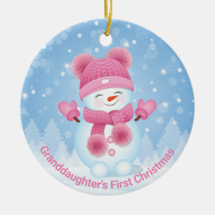 Snögubbe Girl First jul Round Ornament 