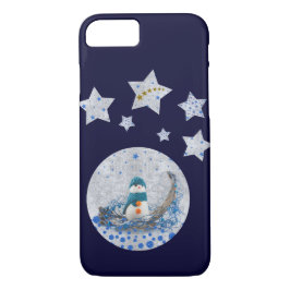 Snögubbe, glatt blå stjärnor, guld-stjärnor på blå