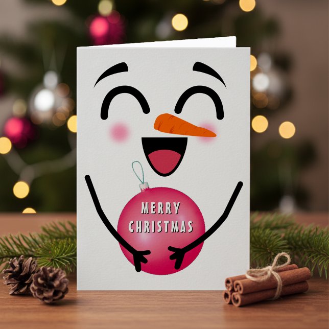Snögubbe God jul Cute Smiling Ansikte Winter Kort (Snowman Merry Christmas Cute Smiling Face Winter Card
)