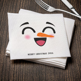 Snögubbe God jul Cute Smiling Ansikte Winter Pappersservett