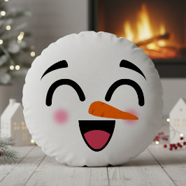 Snögubbe God jul Cute Smiling Ansikte Winter Rund Kudde