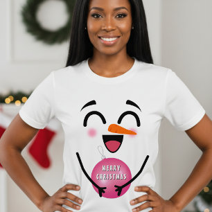 Snögubbe God jul Cute Smiling Ansikte Winter T Shirt