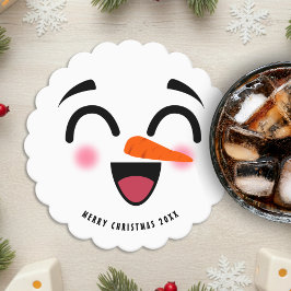 Snögubbe God jul Cute Smiling Ansikte Winter Underlägg Papper