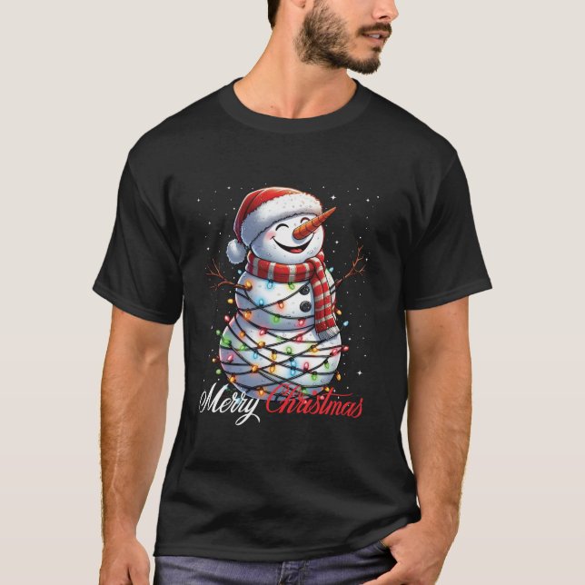 Snögubbe God jul Ljus Santa Hat Julafton Snö T Shirt (Framsida)