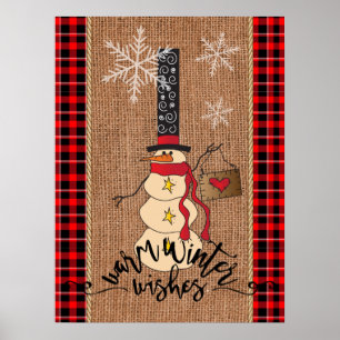 Snögubbe God jul med täcke och pärlhöft Poster