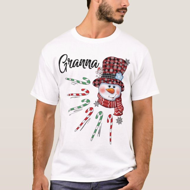 Snögubbe Granna Candy cane Red Play-jul T Shirt (Framsida)