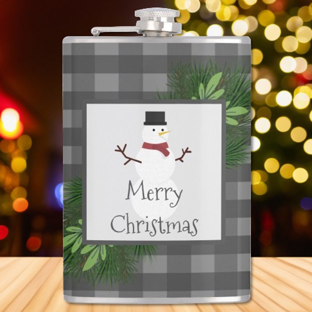Snögubbe Grått Buffalo-kolv Fickplunta (Gray Snowman Buffalo Plaid Flask)