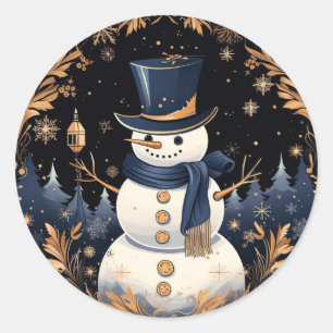 Snögubbe Guld Löv Sticker Runt Klistermärke