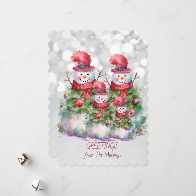 Snögubbe Hälsning från Namn-familjen Julkort (Fram/Back In Situ)