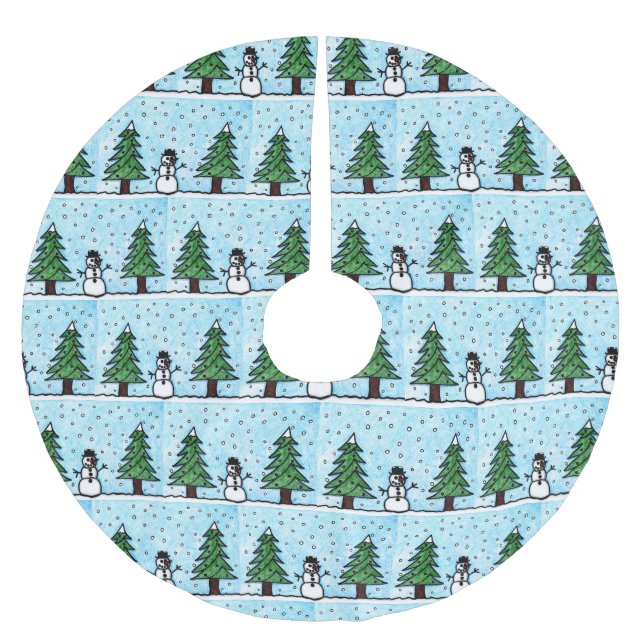 Snögubbe Hälsning Julgransmatta Borstad Polyester (Framsidan)