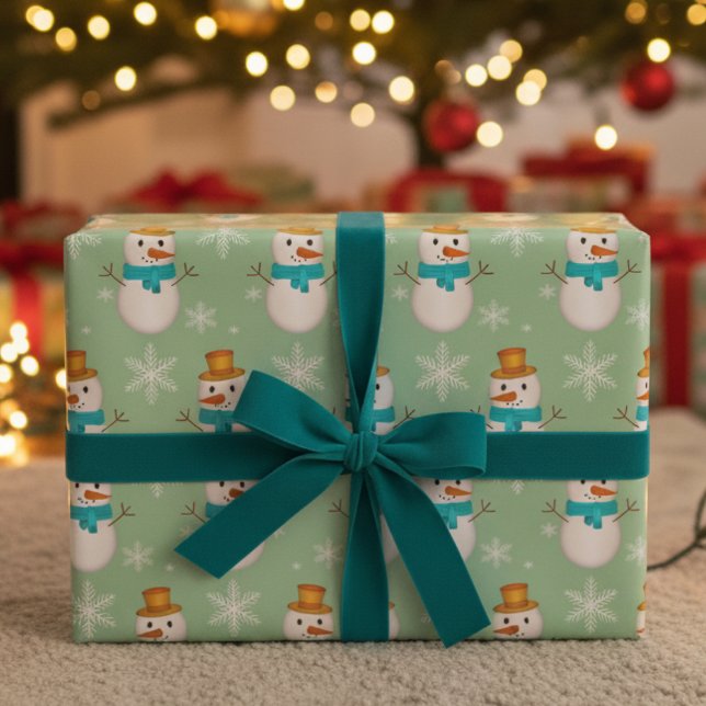 Snögubbe Hand plockade Gift Presentpapper (Fun little hand drawn snowmen just waiting to be picked for that special gift you have planned.)