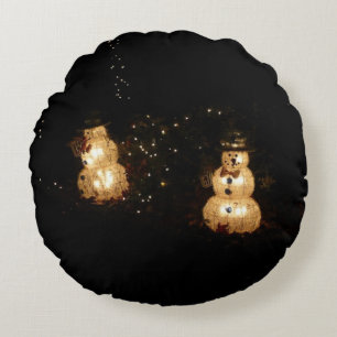 Snögubbe Helgdag Light Visning Rund Kudde