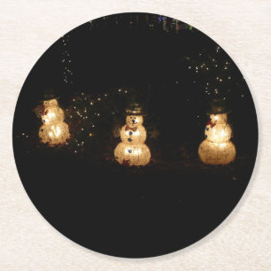 Snögubbe Helgdag Light Visning Underlägg Papper Rund