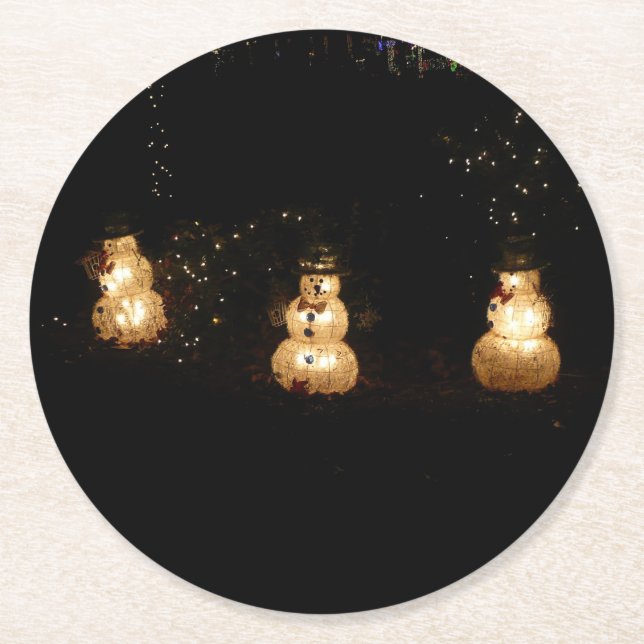 Snögubbe Helgdag Light Visning Underlägg Papper Rund (Framsidan)