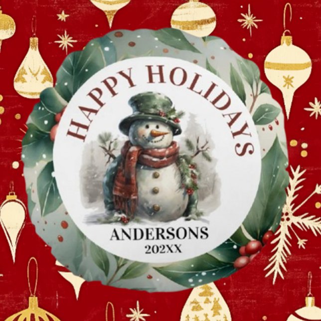 Snögubbe Helgdag, Önskemål Rund Kudde (Celebrate the season with Brett's Snowman Holiday Christmas Wishes Round Pillow)