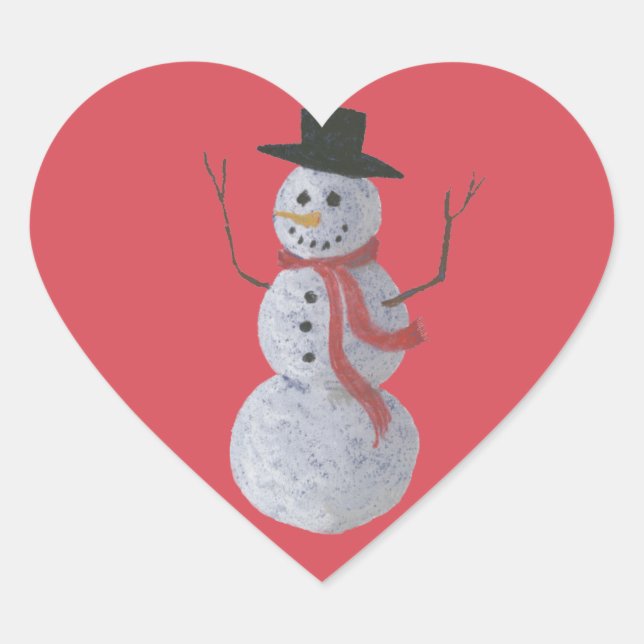 Snögubbe Hjärtformat Klistermärke (Framsida)