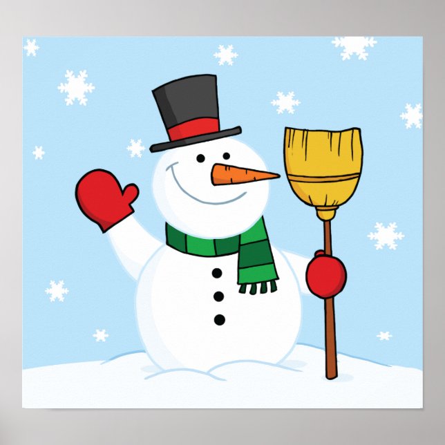 Snögubbe Holding A Broom Poster (Framsidan)