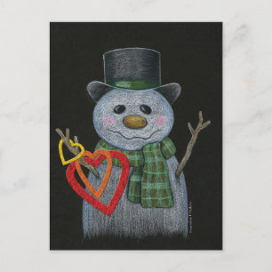 Snögubbe Holding Hearts vykort